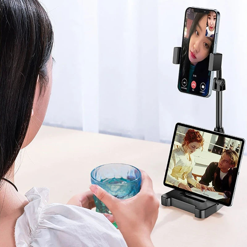 Desktop Dual-Level Adjustable Phone Stand, Universal Stand for Tablets and Phones, Height-Adjustable Stable Stand