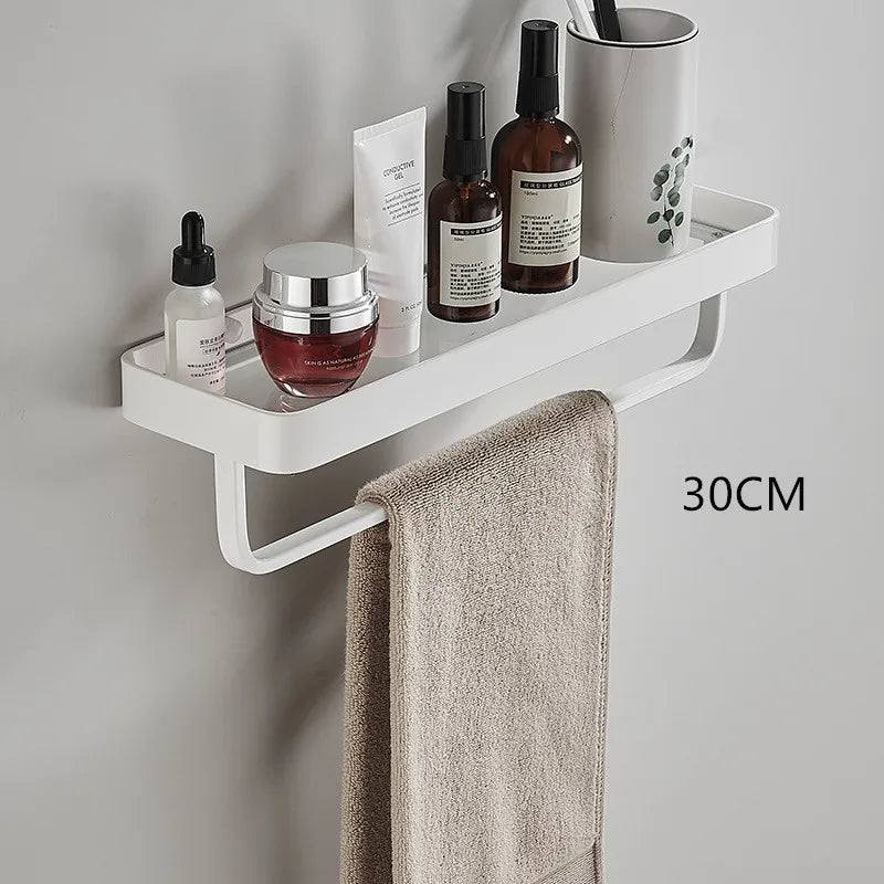 Bathroom Shelf Bath Shower Shelf With Bar Aluminum White Glass Shelf Bathroom Corner shelf Wall Mounted Kitchen Storage holder