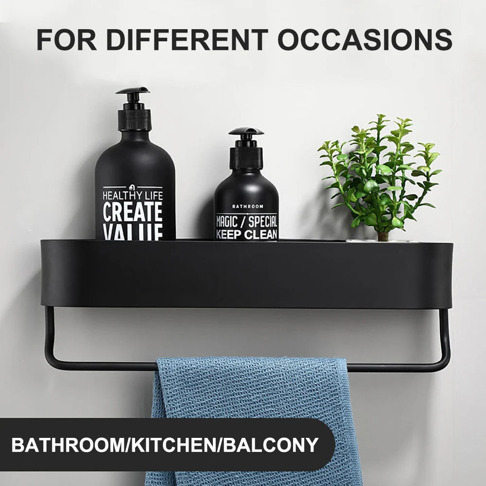 Bathroom Shelf Hanging Rack Kitchen Wall Shelves Bath Towel Holder Black Shower Storage Basket Kitchen Organizer Accessories