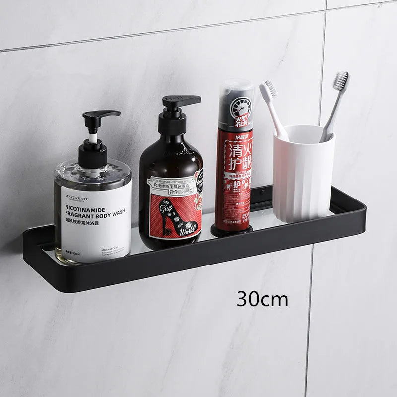 Bathroom Shelf Bath Shower Shelf With Bar Aluminum White Glass Shelf Bathroom Corner shelf Wall Mounted Kitchen Storage holder