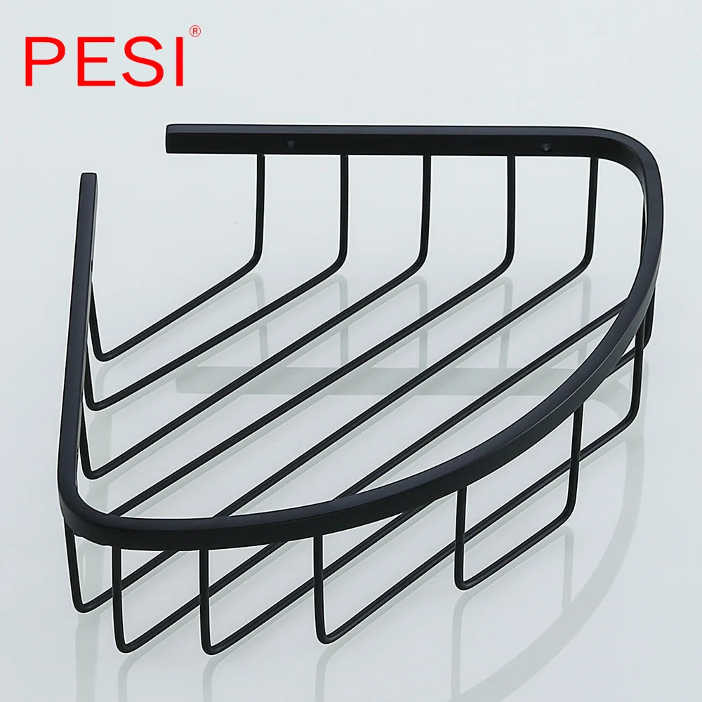 Bathroom Shelf Black Stainless Steel Single Bathroom Shelves Shower Storage Rack Wall Mounted Corner Basket Shampoo Shelf.
