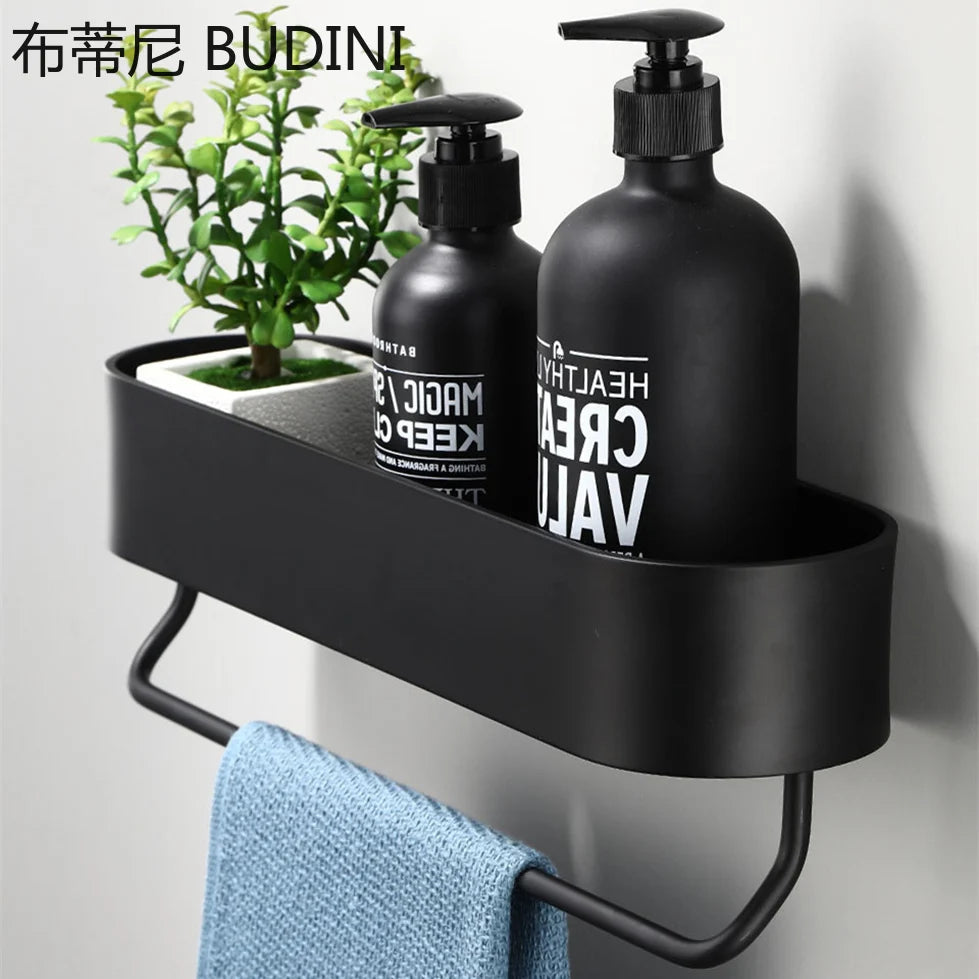 Bathroom Shelf Hanging Rack Kitchen Wall Shelves Bath Towel Holder Black Shower Storage Basket Kitchen Organizer Accessories