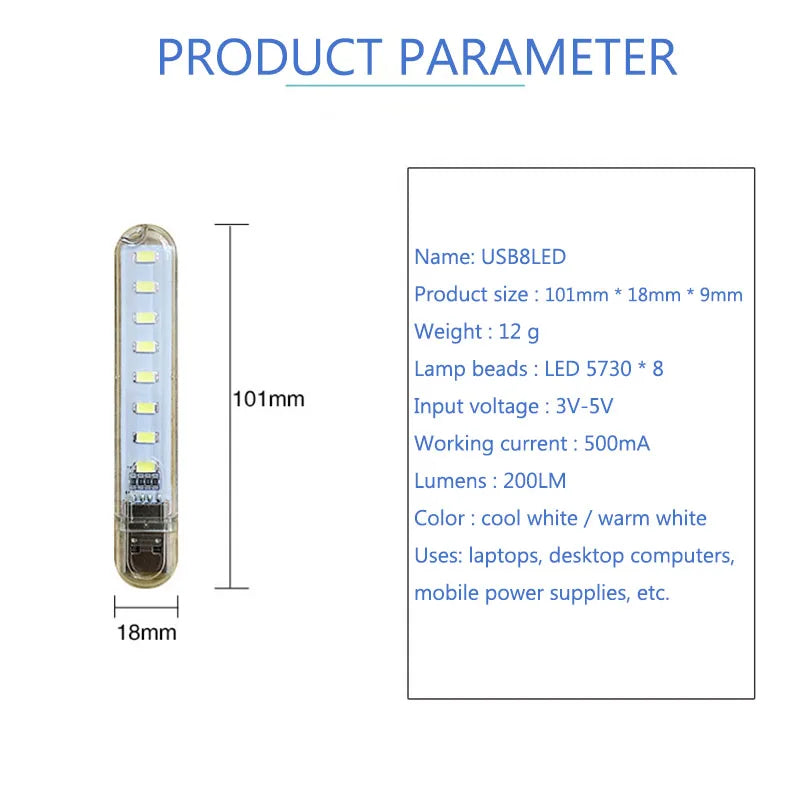 USB LED 3LEDs 8LEDs 24leds Book Lights LED Bulb 5V Power Input White 5000-6500K Warm White 3000-3500K USB Night light