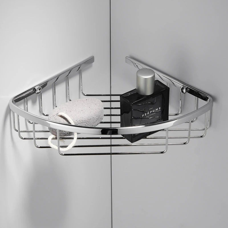 304 Stainless Steel Bathroom Shelf Triangle Shower Corner Basket 1-2 Layer Storage Rack for Shampoo Cosmetics Silver Organizer