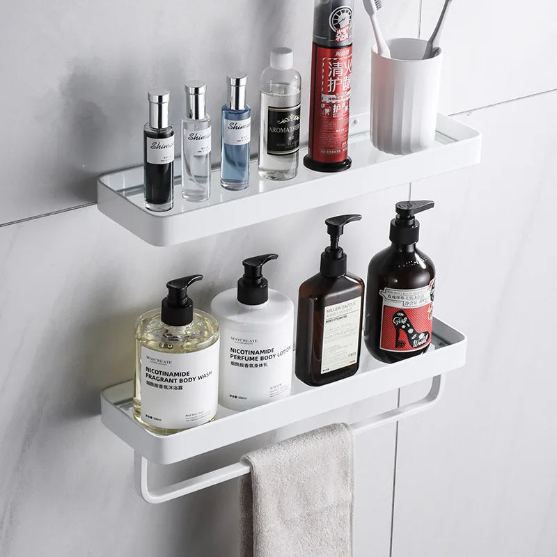 Bathroom Shelf Bath Shower Shelf With Bar Aluminum White Glass Shelf Bathroom Corner shelf Wall Mounted Kitchen Storage holder