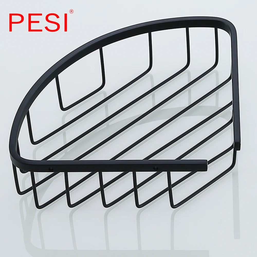 Bathroom Shelf Black Stainless Steel Single Bathroom Shelves Shower Storage Rack Wall Mounted Corner Basket Shampoo Shelf.
