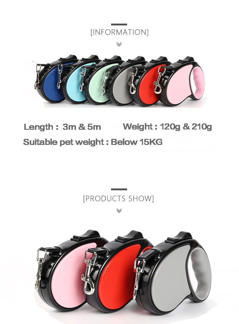New Retractable Pet Dog Leash 3m 5m Automatic Durable Nylon Dog Lead Extending Puppy Walking Running Leads For Small Medium Dogs
