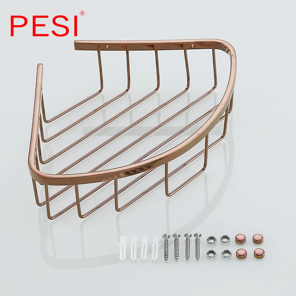 Bathroom Shelf Black Stainless Steel Single Bathroom Shelves Shower Storage Rack Wall Mounted Corner Basket Shampoo Shelf.