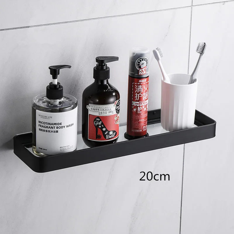 Bathroom Shelf Bath Shower Shelf With Bar Aluminum White Glass Shelf Bathroom Corner shelf Wall Mounted Kitchen Storage holder