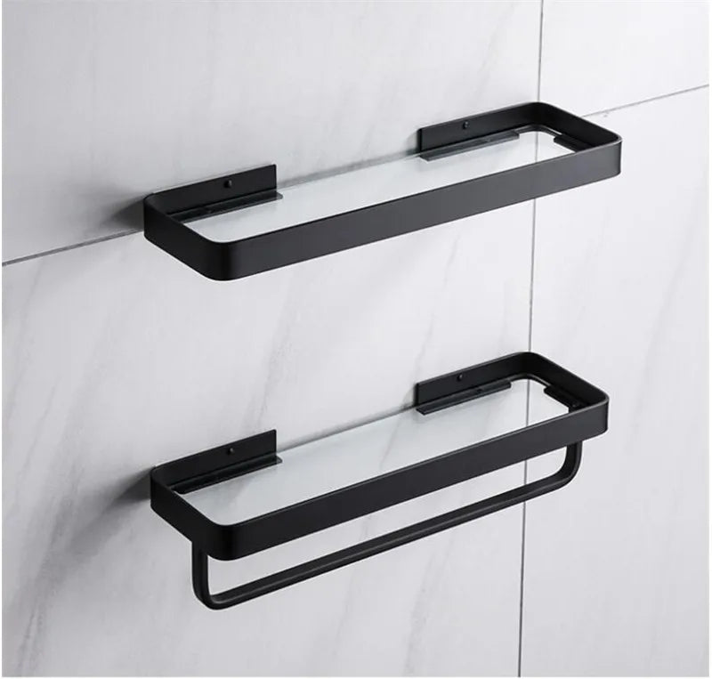 Bathroom Shelf Bath Shower Shelf With Bar Aluminum White Glass Shelf Bathroom Corner shelf Wall Mounted Kitchen Storage holder
