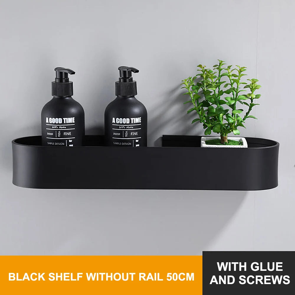 Bathroom Shelf Hanging Rack Kitchen Wall Shelves Bath Towel Holder Black Shower Storage Basket Kitchen Organizer Accessories