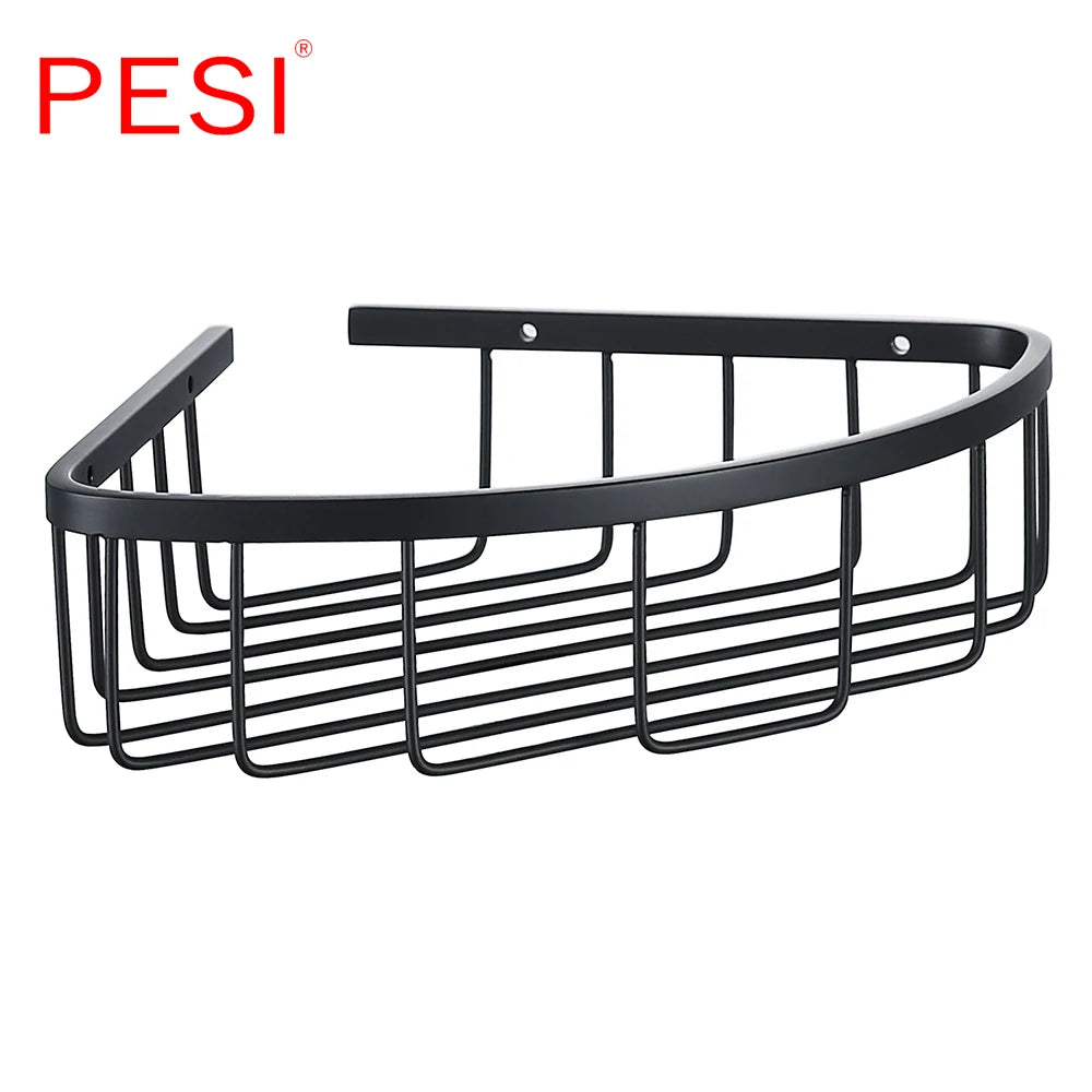 Bathroom Shelf Black Stainless Steel Single Bathroom Shelves Shower Storage Rack Wall Mounted Corner Basket Shampoo Shelf.