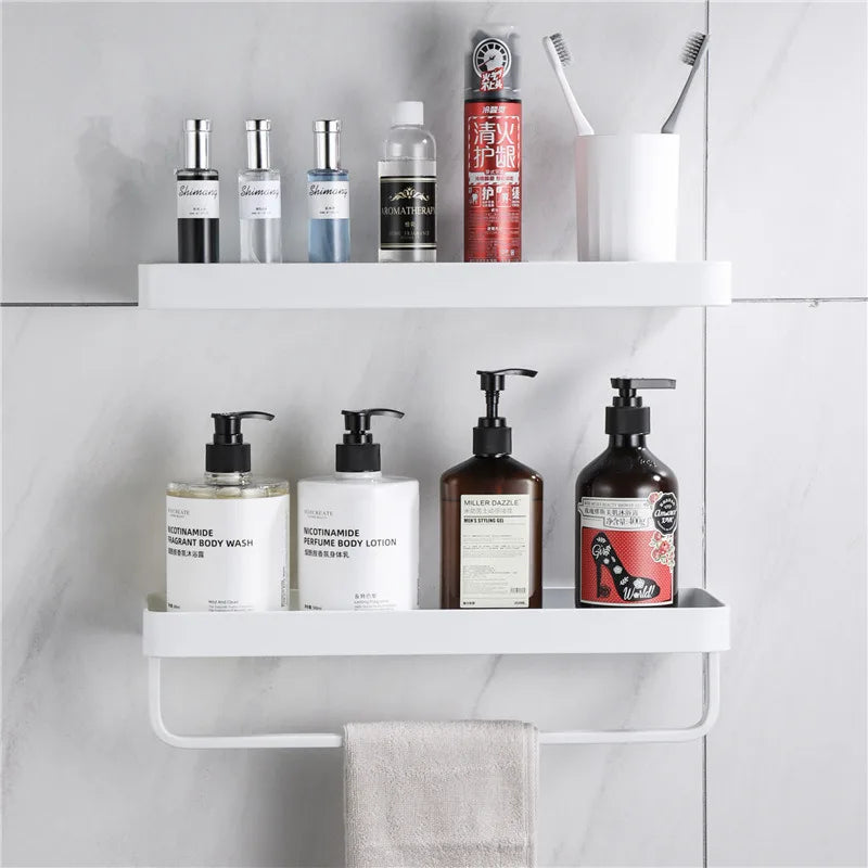 Bathroom Shelf Bath Shower Shelf With Bar Aluminum White Glass Shelf Bathroom Corner shelf Wall Mounted Kitchen Storage holder
