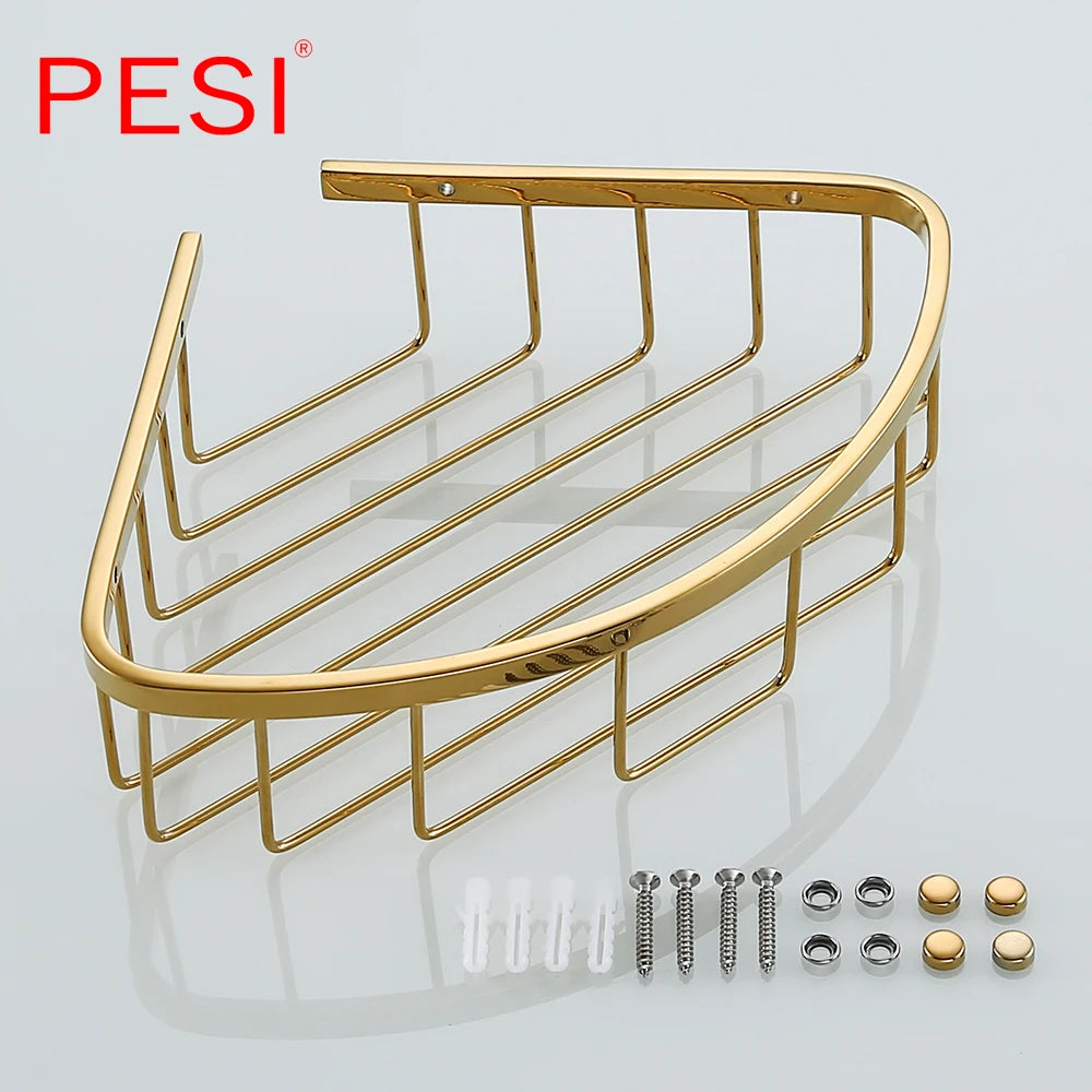 Bathroom Shelf Black Stainless Steel Single Bathroom Shelves Shower Storage Rack Wall Mounted Corner Basket Shampoo Shelf.