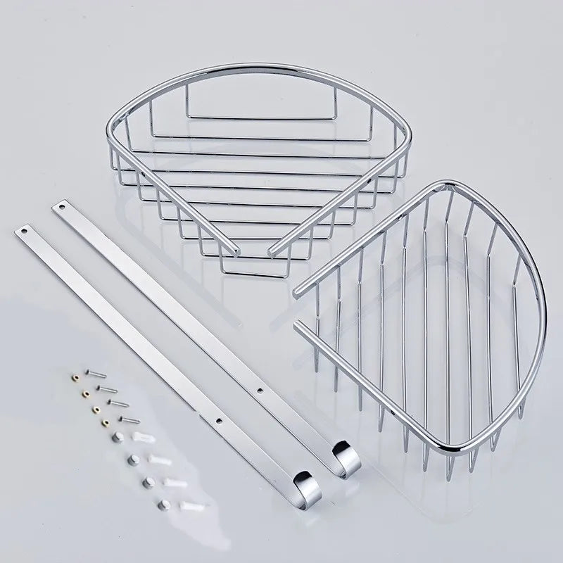 304 Stainless Steel Bathroom Shelf Triangle Shower Corner Basket 1-2 Layer Storage Rack for Shampoo Cosmetics Silver Organizer