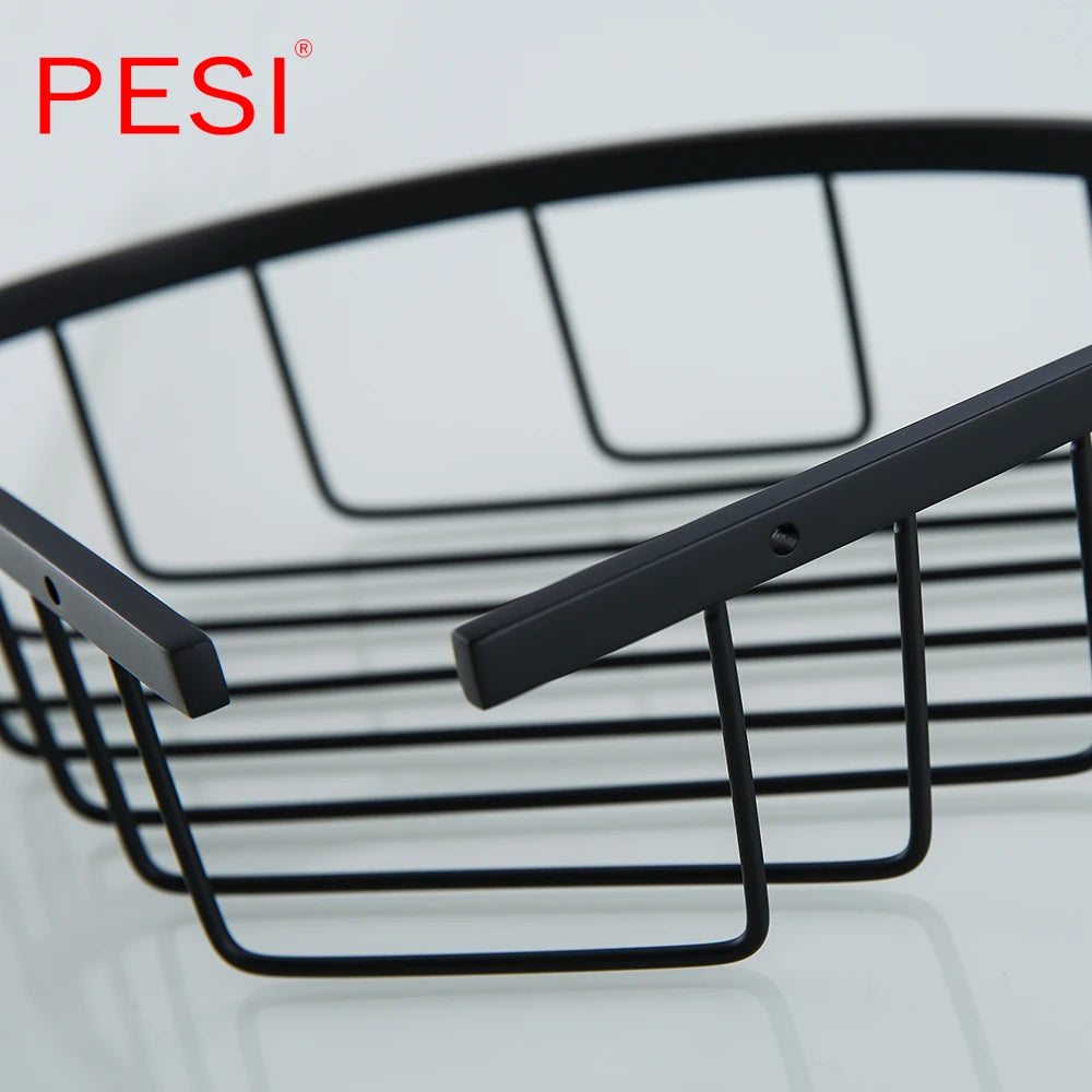 Bathroom Shelf Black Stainless Steel Single Bathroom Shelves Shower Storage Rack Wall Mounted Corner Basket Shampoo Shelf.