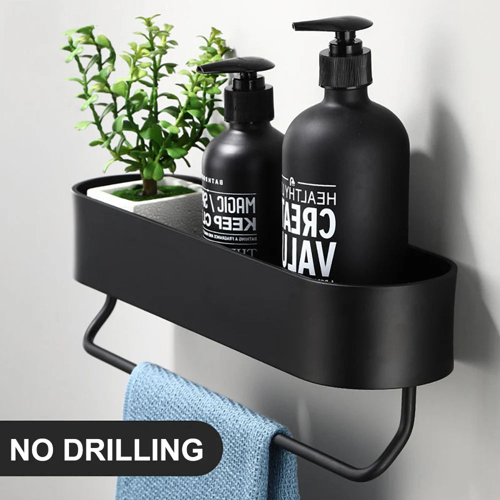 Bathroom Shelf Hanging Rack Kitchen Wall Shelves Bath Towel Holder Black Shower Storage Basket Kitchen Organizer Accessories