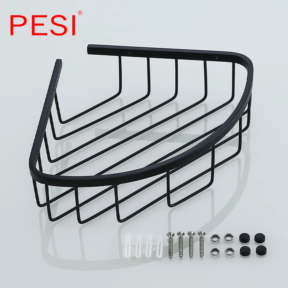 Bathroom Shelf Black Stainless Steel Single Bathroom Shelves Shower Storage Rack Wall Mounted Corner Basket Shampoo Shelf.