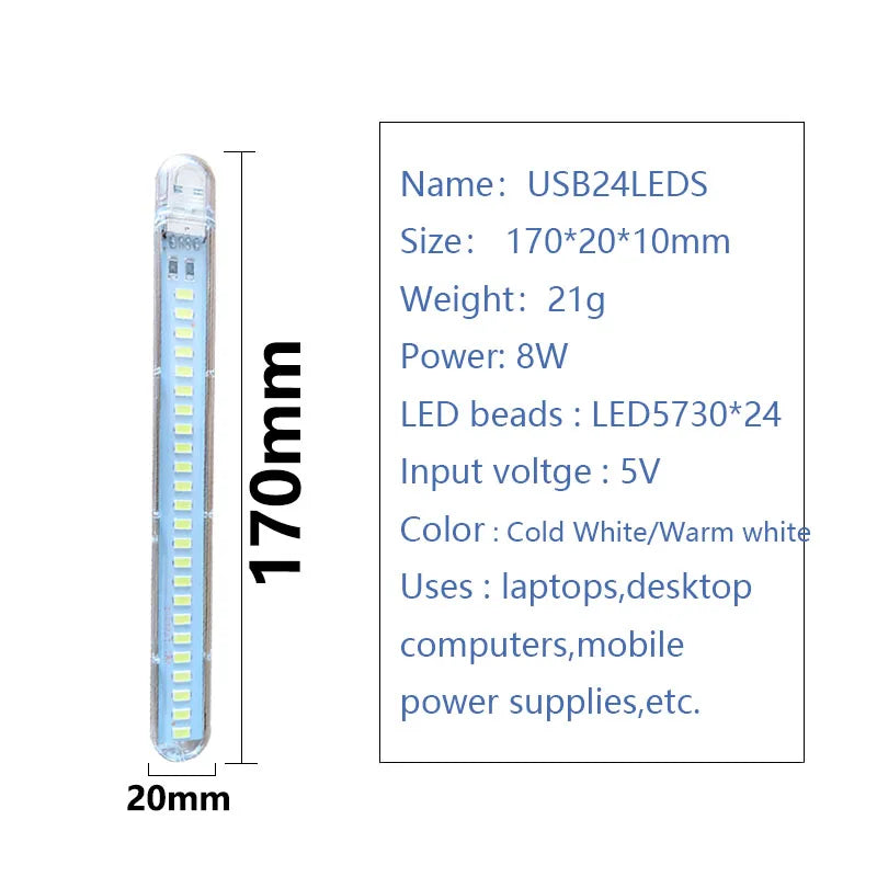 USB LED 3LEDs 8LEDs 24leds Book Lights LED Bulb 5V Power Input White 5000-6500K Warm White 3000-3500K USB Night light