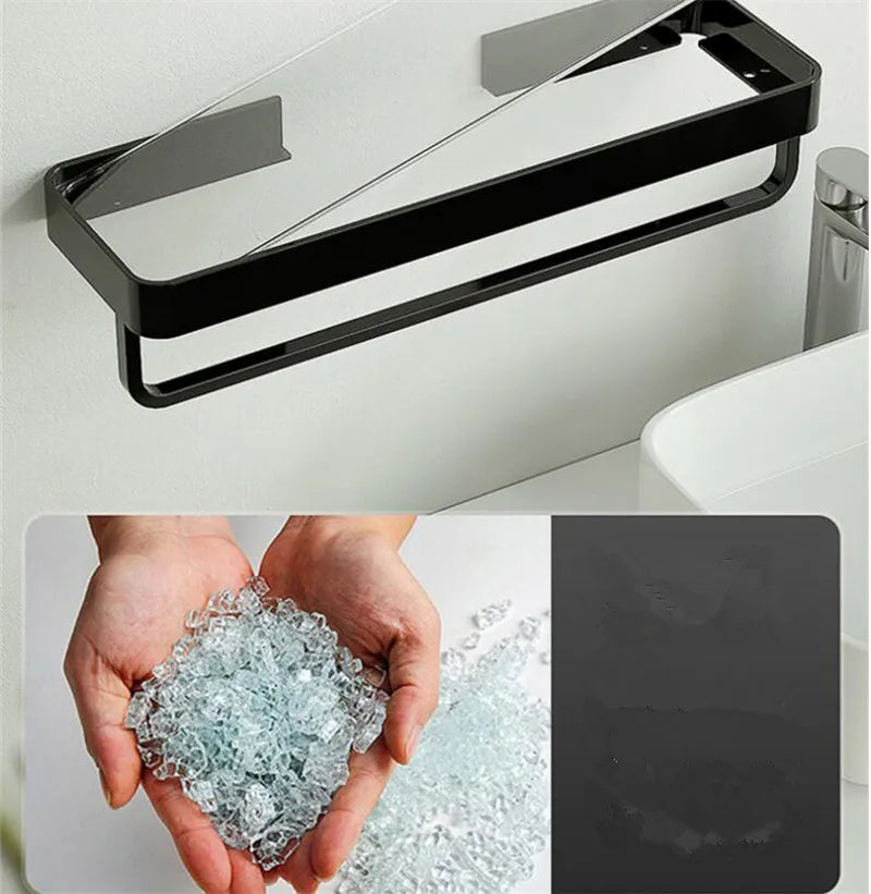 Bathroom Shelf Bath Shower Shelf With Bar Aluminum White Glass Shelf Bathroom Corner shelf Wall Mounted Kitchen Storage holder