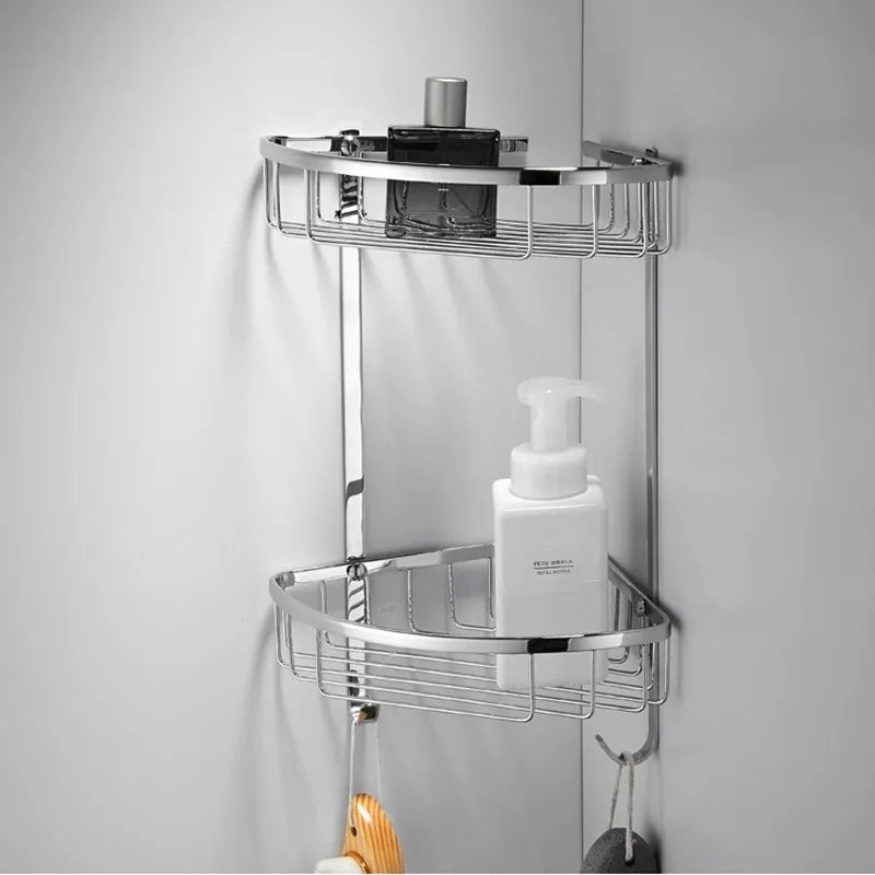 304 Stainless Steel Bathroom Shelf Triangle Shower Corner Basket 1-2 Layer Storage Rack for Shampoo Cosmetics Silver Organizer