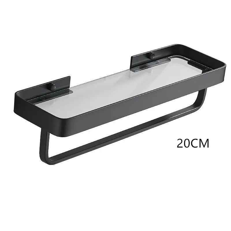 Bathroom Shelf Bath Shower Shelf With Bar Aluminum White Glass Shelf Bathroom Corner shelf Wall Mounted Kitchen Storage holder