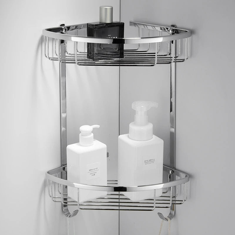 304 Stainless Steel Bathroom Shelf Triangle Shower Corner Basket 1-2 Layer Storage Rack for Shampoo Cosmetics Silver Organizer