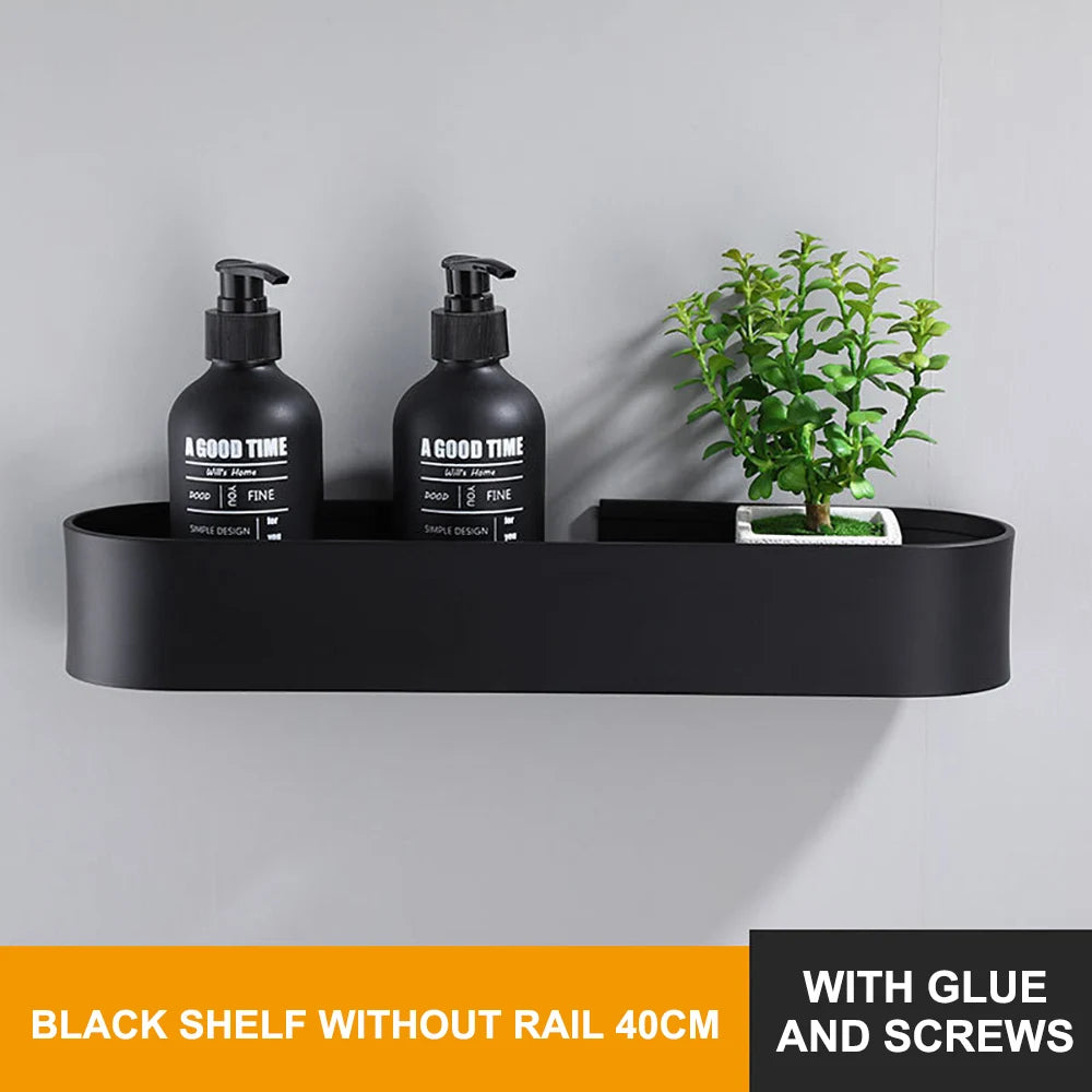 Bathroom Shelf Hanging Rack Kitchen Wall Shelves Bath Towel Holder Black Shower Storage Basket Kitchen Organizer Accessories