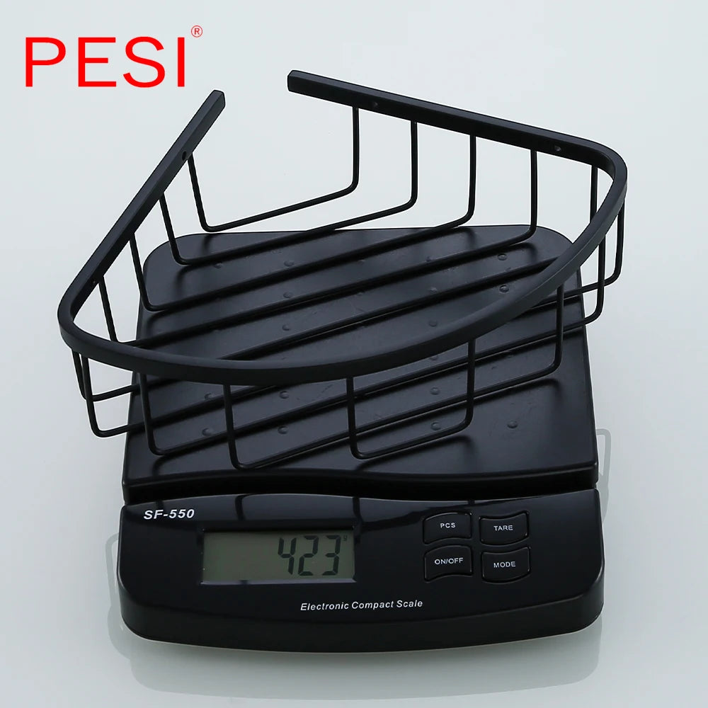 Bathroom Shelf Black Stainless Steel Single Bathroom Shelves Shower Storage Rack Wall Mounted Corner Basket Shampoo Shelf.