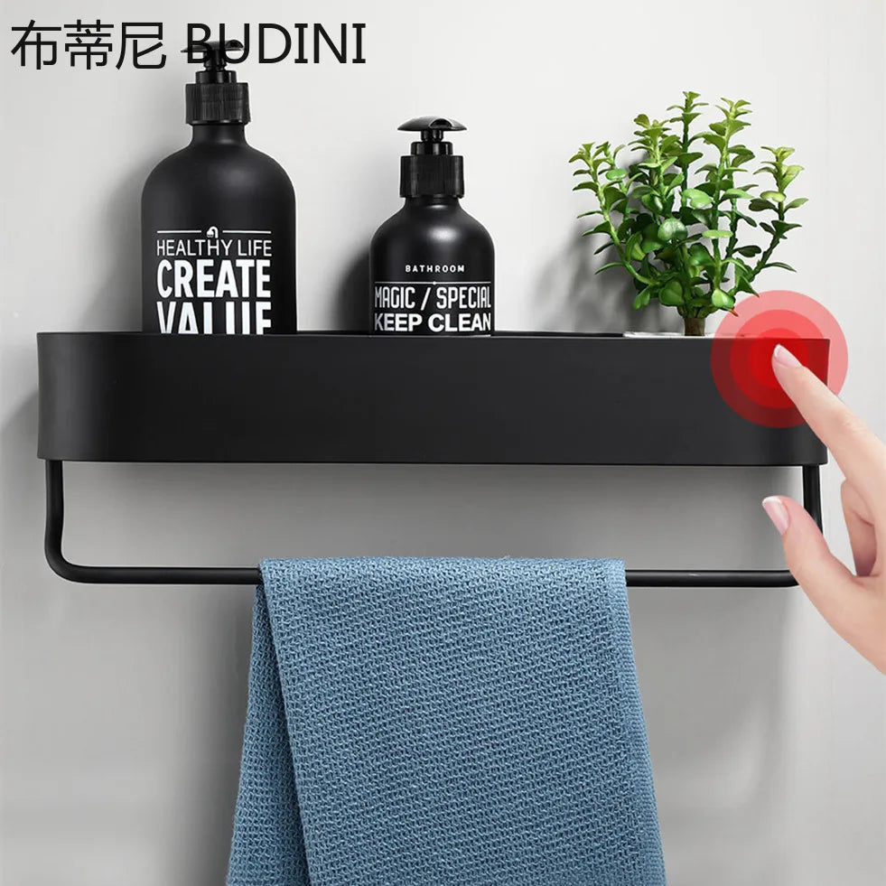 Bathroom Shelf Hanging Rack Kitchen Wall Shelves Bath Towel Holder Black Shower Storage Basket Kitchen Organizer Accessories