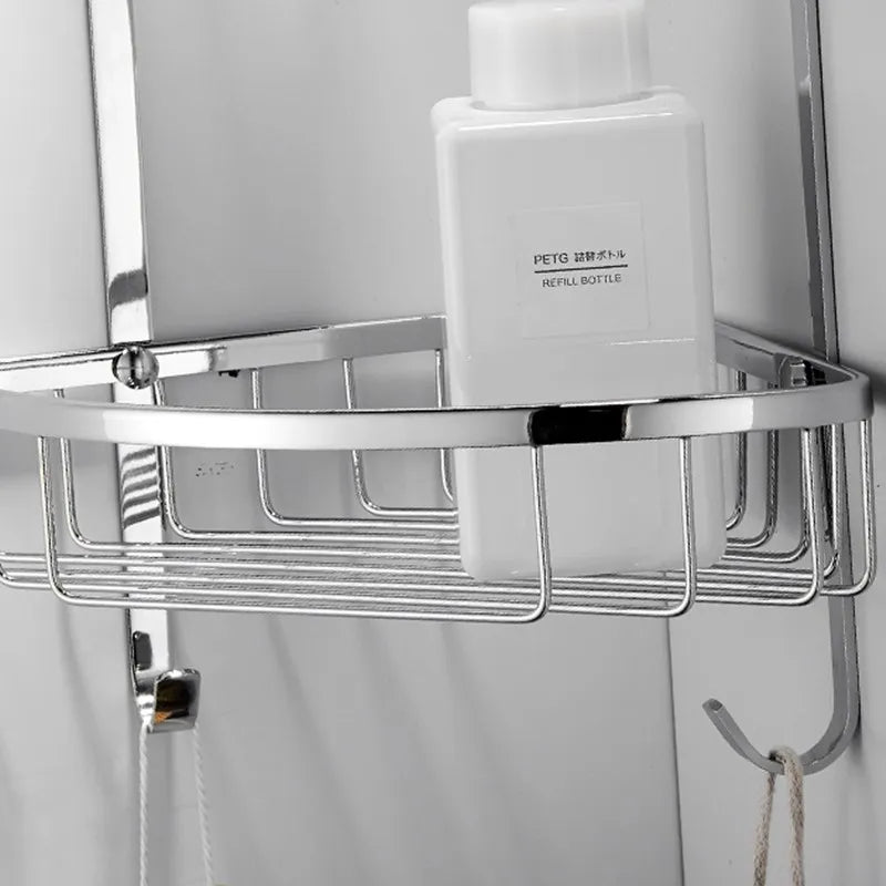 304 Stainless Steel Bathroom Shelf Triangle Shower Corner Basket 1-2 Layer Storage Rack for Shampoo Cosmetics Silver Organizer