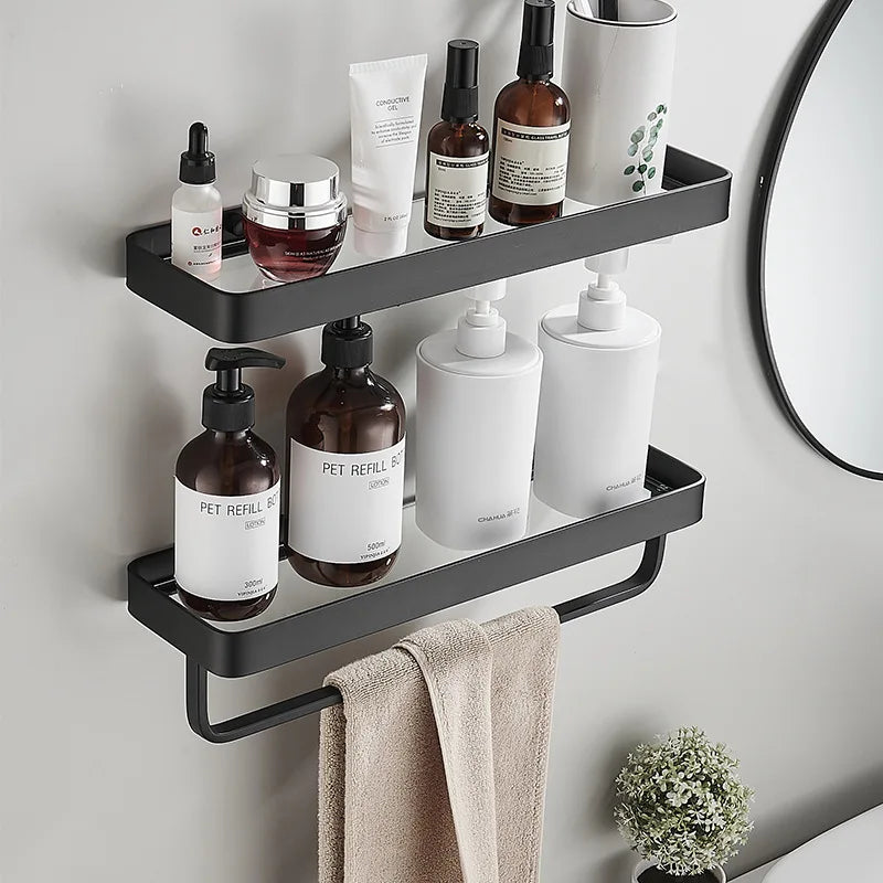 Bathroom Shelf Bath Shower Shelf With Bar Aluminum White Glass Shelf Bathroom Corner shelf Wall Mounted Kitchen Storage holder