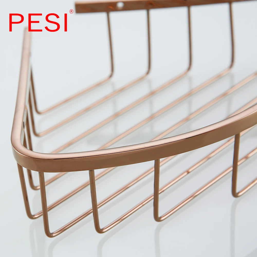 Bathroom Shelf Black Stainless Steel Single Bathroom Shelves Shower Storage Rack Wall Mounted Corner Basket Shampoo Shelf.