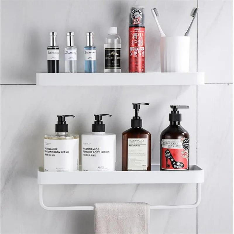 Bathroom Shelf Bath Shower Shelf With Bar Aluminum White Glass Shelf Bathroom Corner shelf Wall Mounted Kitchen Storage holder