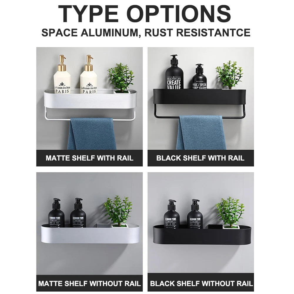 Bathroom Shelf Hanging Rack Kitchen Wall Shelves Bath Towel Holder Black Shower Storage Basket Kitchen Organizer Accessories