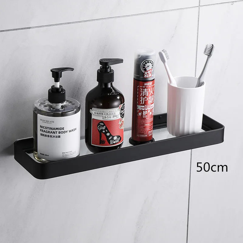 Bathroom Shelf Bath Shower Shelf With Bar Aluminum White Glass Shelf Bathroom Corner shelf Wall Mounted Kitchen Storage holder