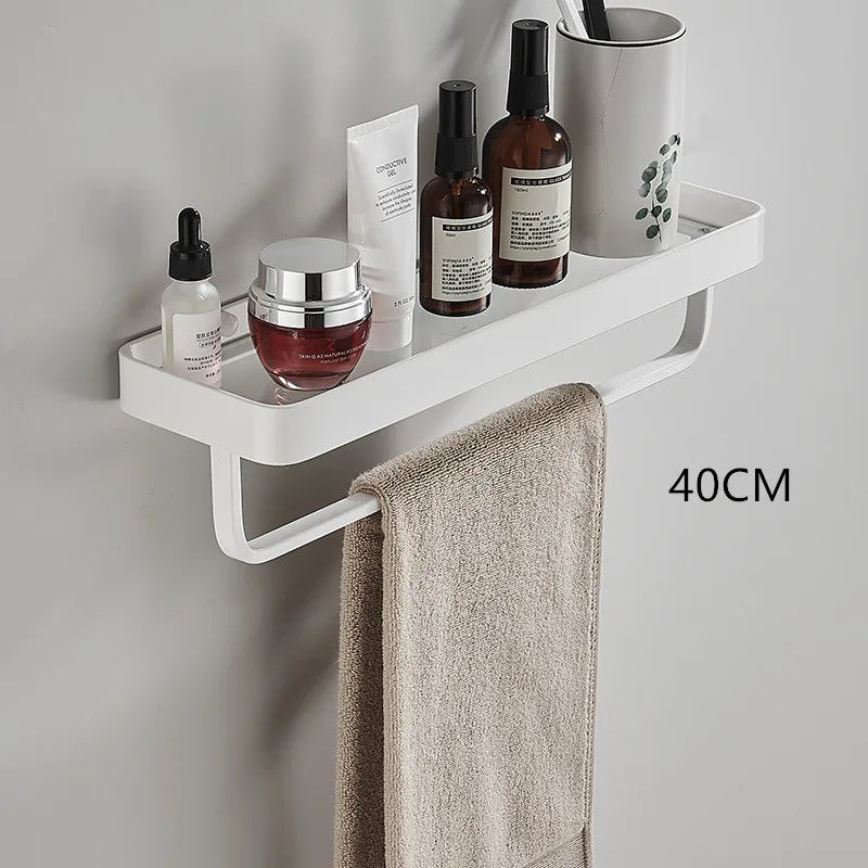 Bathroom Shelf Bath Shower Shelf With Bar Aluminum White Glass Shelf Bathroom Corner shelf Wall Mounted Kitchen Storage holder