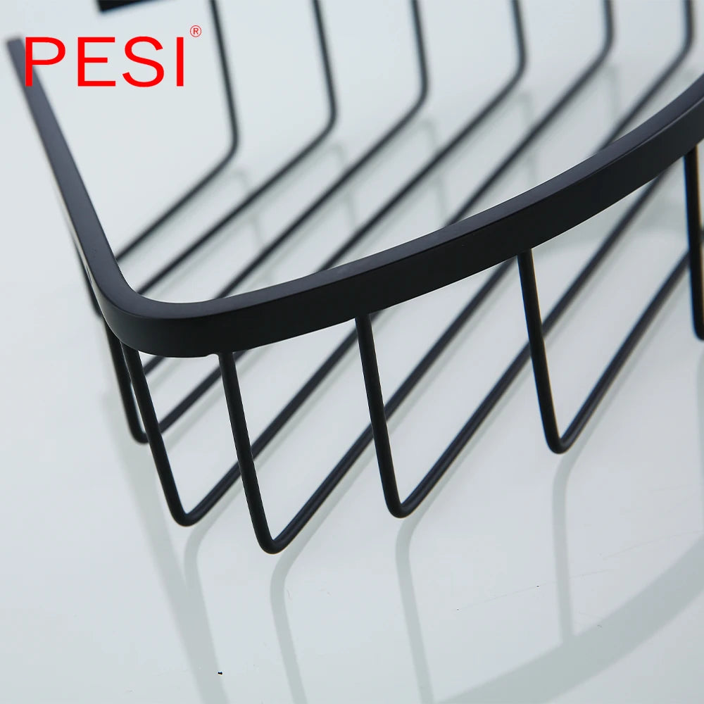 Bathroom Shelf Black Stainless Steel Single Bathroom Shelves Shower Storage Rack Wall Mounted Corner Basket Shampoo Shelf.
