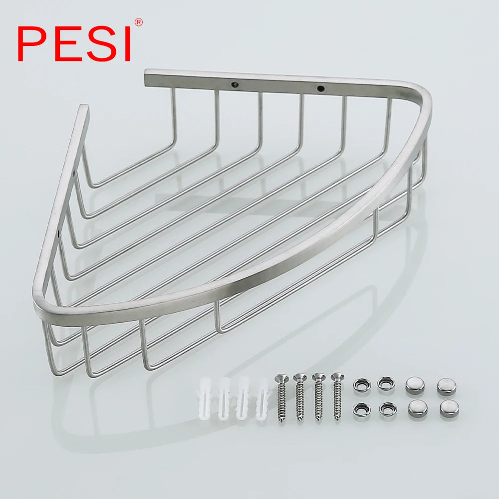 Bathroom Shelf Black Stainless Steel Single Bathroom Shelves Shower Storage Rack Wall Mounted Corner Basket Shampoo Shelf.