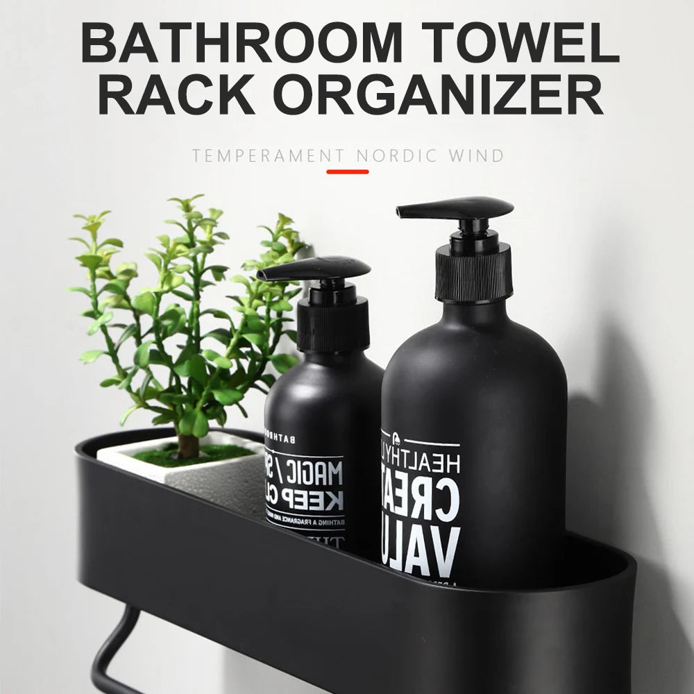 Bathroom Shelf Hanging Rack Kitchen Wall Shelves Bath Towel Holder Black Shower Storage Basket Kitchen Organizer Accessories
