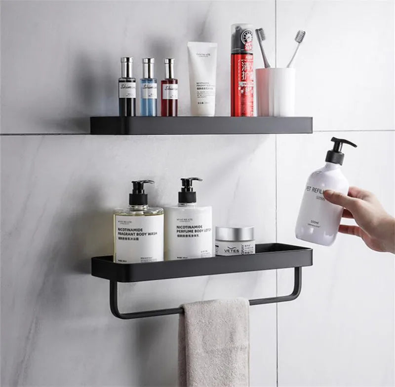 Bathroom Shelf Bath Shower Shelf With Bar Aluminum White Glass Shelf Bathroom Corner shelf Wall Mounted Kitchen Storage holder