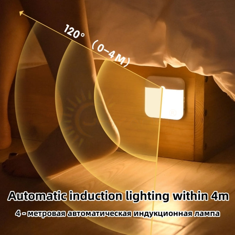 LED Motion Sensor Night Light USB Night Lamp Square Chargeable Lamp for Bedroom Kitchen Stair Hallway Wardrobe Cupboard Lighting