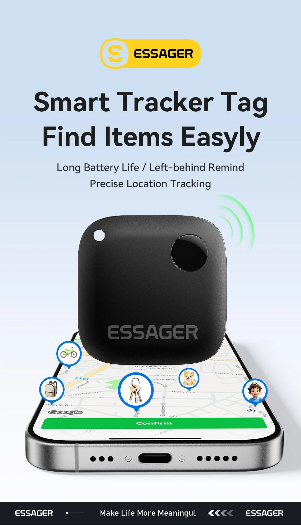 Essager Smart Bluetooth GPS Tracker Work with iOS System Find My App Air Tag Tracker Mini Locator Key Dog Pet Child Finder
