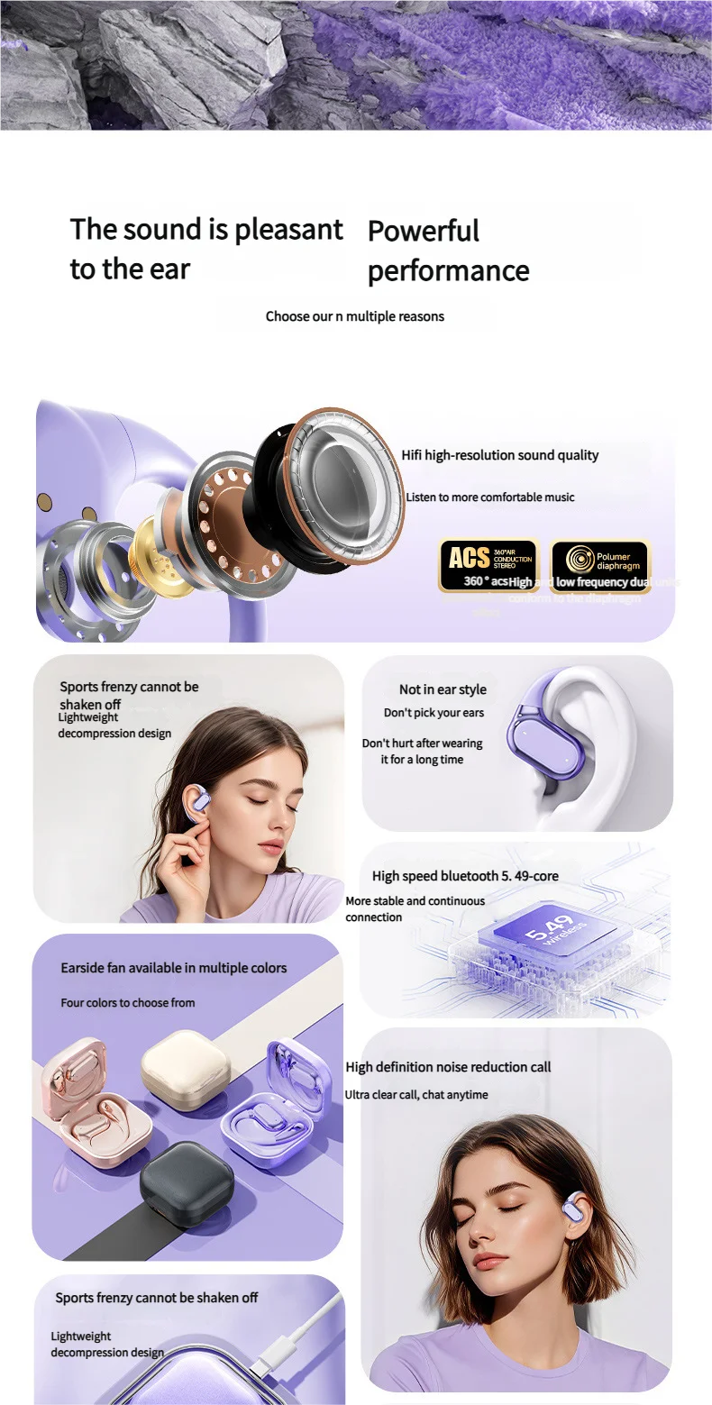 Open Ear Bluetooth 5.4 Headphones Wireless Sports Earbuds for Running Fitness Learning with Microphone