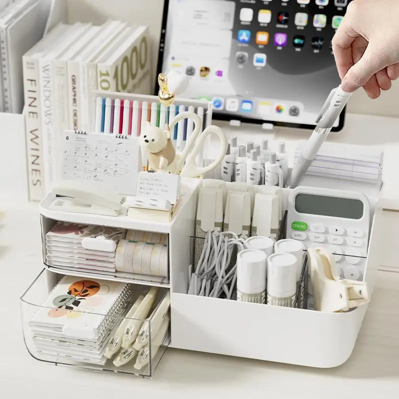 Desktop Storage Box, Divided Drawer For Easy Organization, Office Stationery Organizer, Study Desk Storage Rack