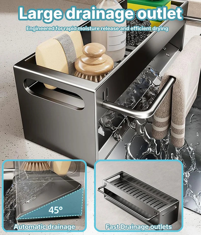 Kitchen Sink Caddy Organizer Dish Soap Brush Sponge Holder Countertop Sink Organizer Rack for Kitchen Organizers and Storage