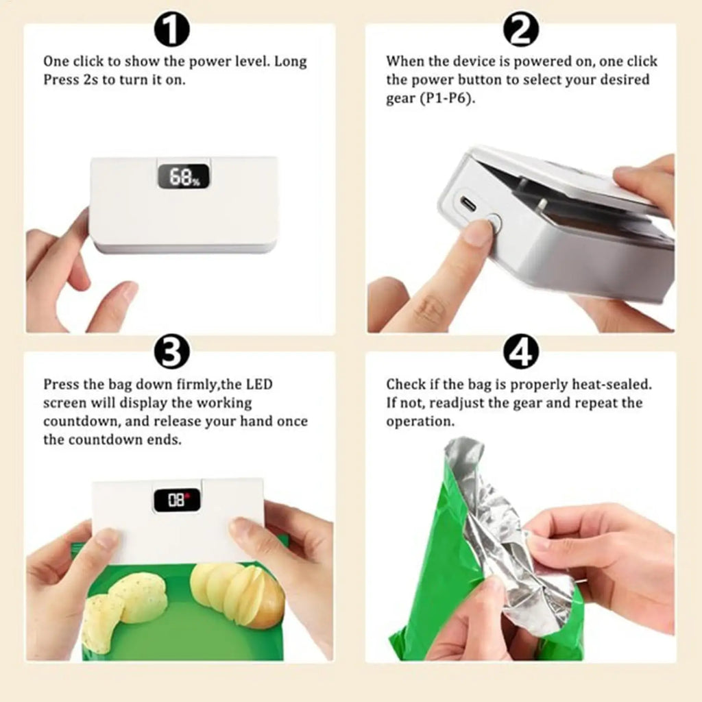 Bag Sealer Mini Plastic Bags Sealer 6-Mode Rechargeable Packaging thermal Sealing Machine Portable Home Food Storage Bag Sealer