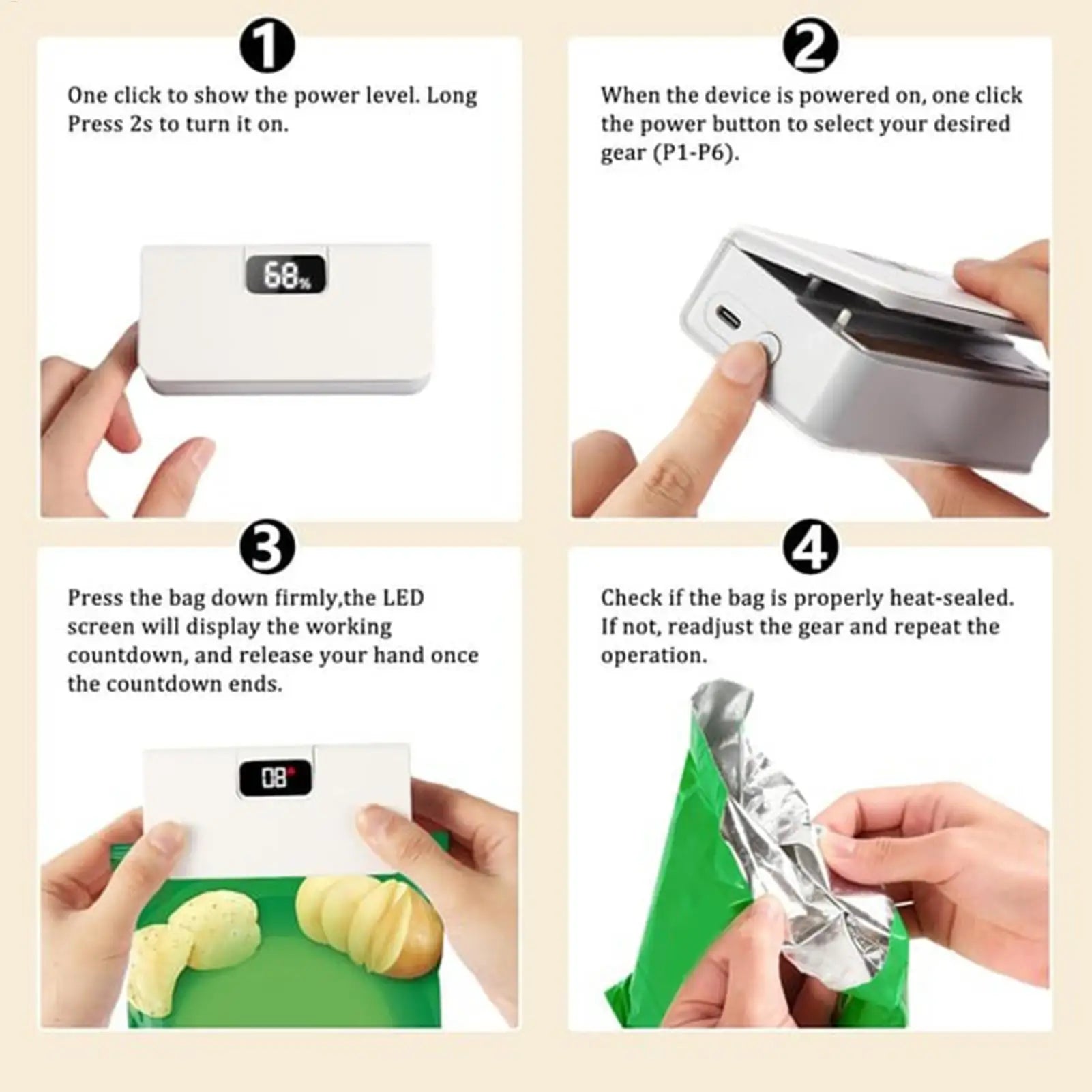 Bag Sealer Mini Plastic Bags Sealer 6-Mode Rechargeable Packaging thermal Sealing Machine Portable Home Food Storage Bag Sealer