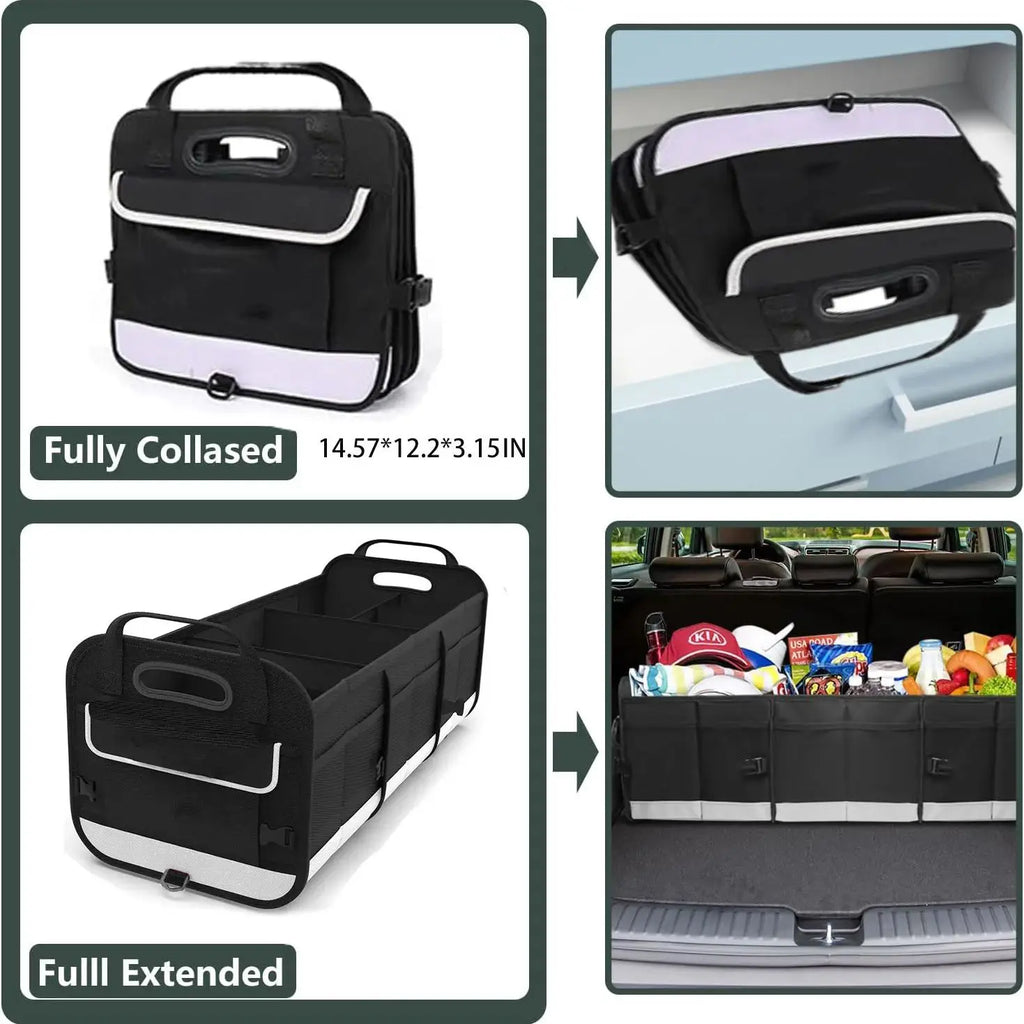 Trunk Organizer for Car, 95L Large Capacity Storage with Non-Slip Bottom Strips and 2 Retractable Straps
