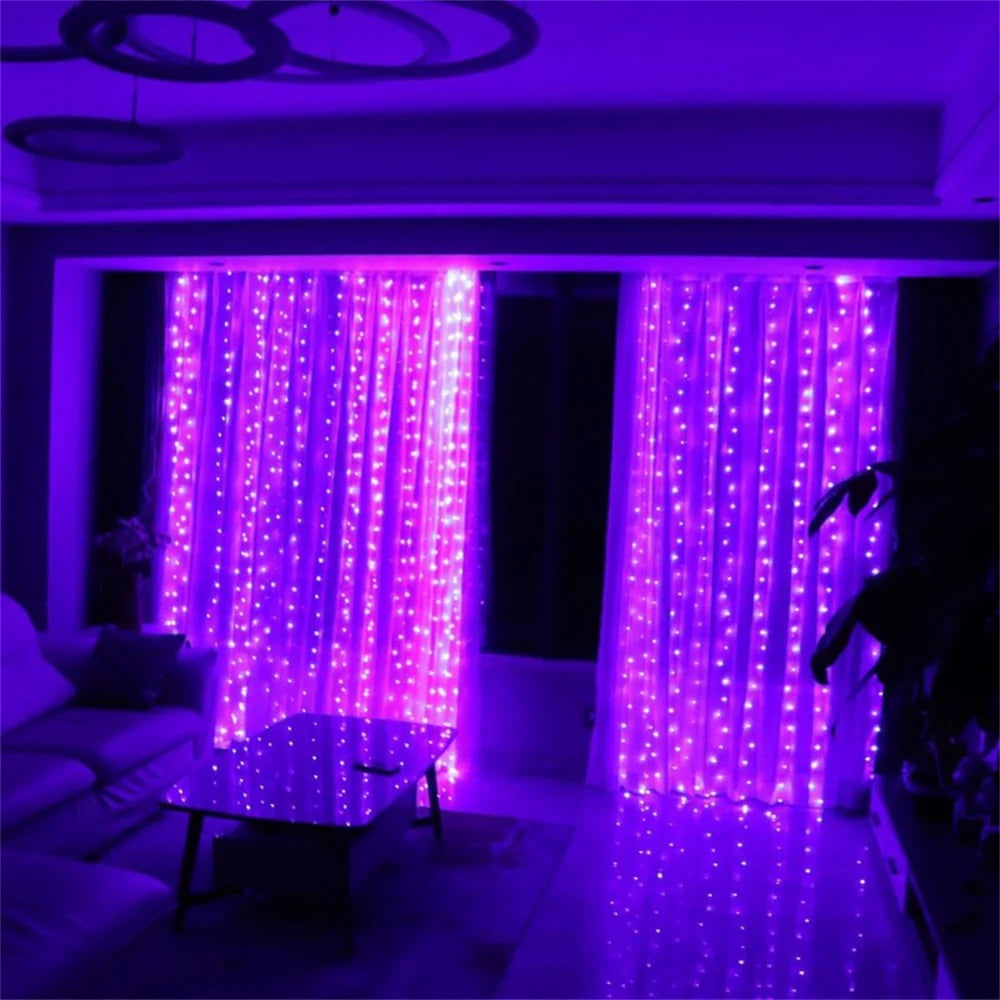 USB Powered LED Curtain Lights 8 Lighting Modes Valentine's Day Ramadan Decoration for Home 2026 Wedding Eid Mubarak Fairy Light